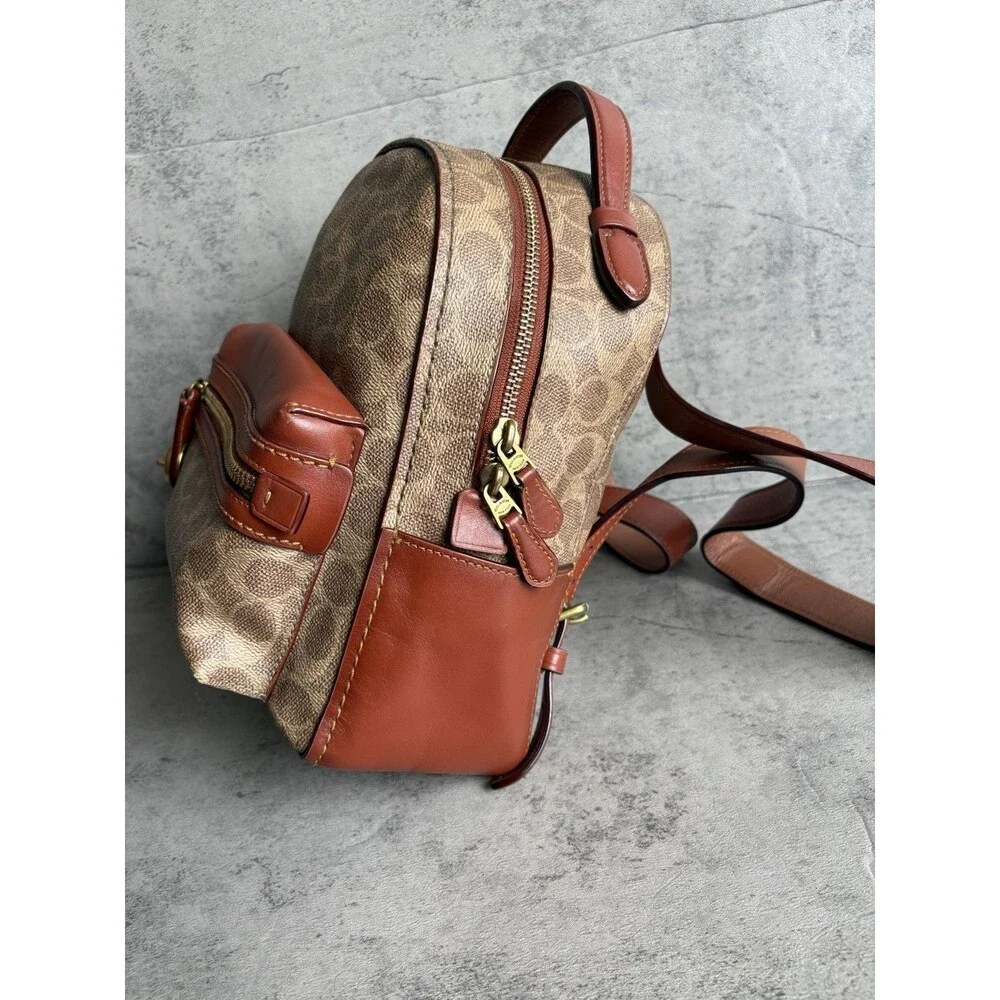 Coach Campus Backpack 23 In Signature Coated Canvas Brown Leather Purse 32715 - Picture 2 of 8